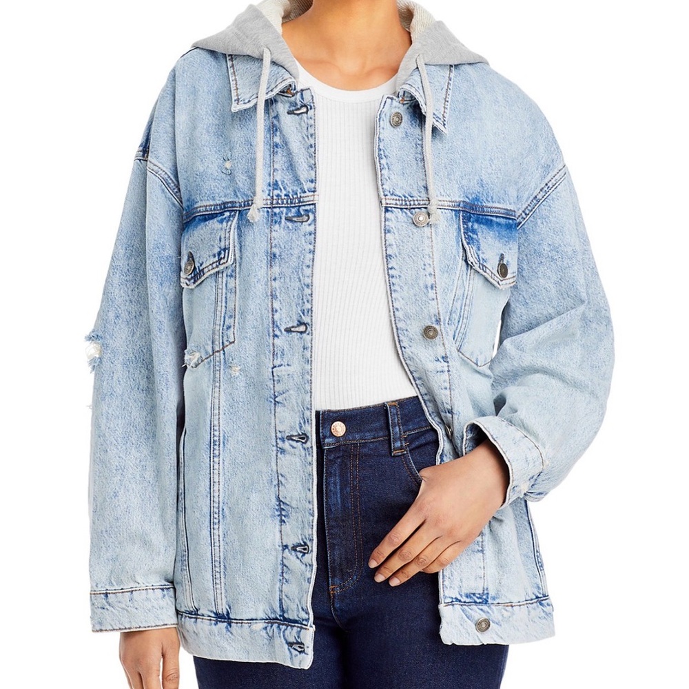 Free People Light Wash Denim Jacket with Gray Hoodie